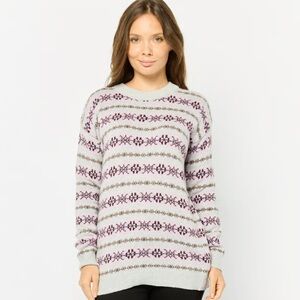 Lauren Ralph Lauren Light Pink & Burgundy Fair Isle Crewneck Sweater
